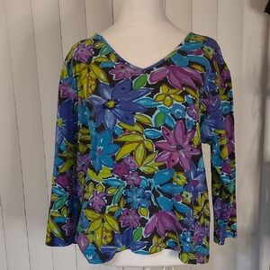 Vtg. Chico's Floral V-Neck Long Sleeve Top